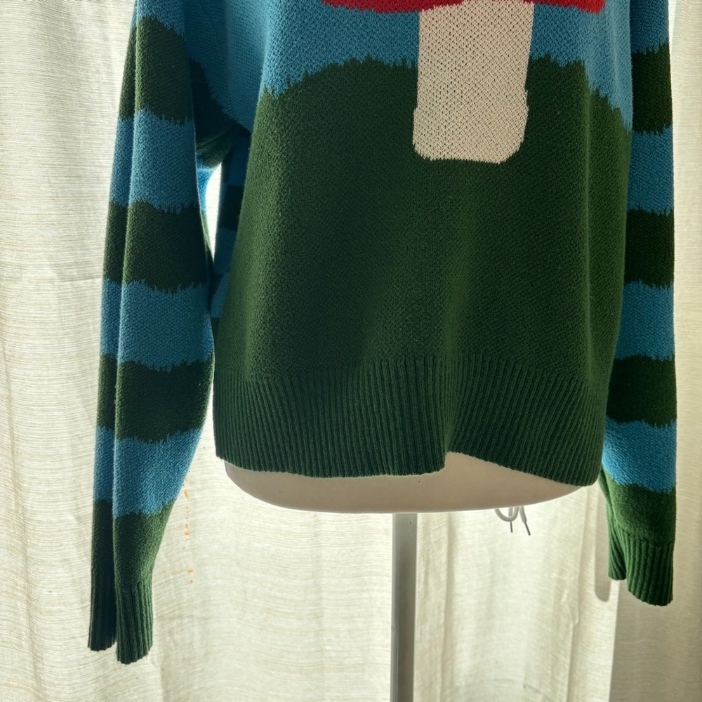Zara Mushroom Toadstool Knit Sweater Size Medium Blue Green Pullover - Picture 5 of 10